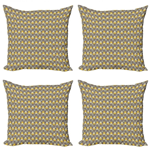 Abstract Throw Pillow Cushion Case Pack of 4, Boho Style Pattern with Triangular Shapes Scribble Art Retro Geometrical, Modern Accent Double-Sided Print, 4 Sizes, Multicolor, by Ambesonne