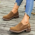 thumbnail image 5 of Willtoo Ankle Boots for Women Low Heel Suede Platform Heeled Short Booties Chunky Heel Side Zipper Round Toe Lug Sole Fall Boots Non Slip Outdoor Walking Shoes Light Brown, 5 of 5