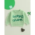 thumbnail image 3 of BemeyourBBs Toddler Baby Girl Boy St Patricks Day Sweater Outfits Irish Spring Fall Winter Sweaters Shamrock Letter Embroidery Long Sleeve Crew Neck Knitwear Pullover Tops, 3 of 9
