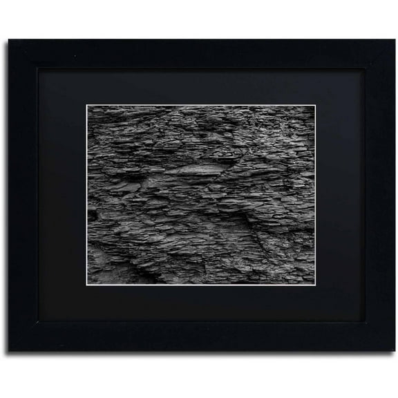 Trademark Fine Art "Shale Abstract in Black and White" Canvas Art by Kurt Shaffer, Black Matte, Black Frame