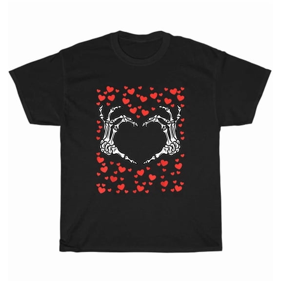 Hot Trending Tee With Skeleton Hand Heart Valentines Day Bones Love T-Shirt Unisex Tee Gift New