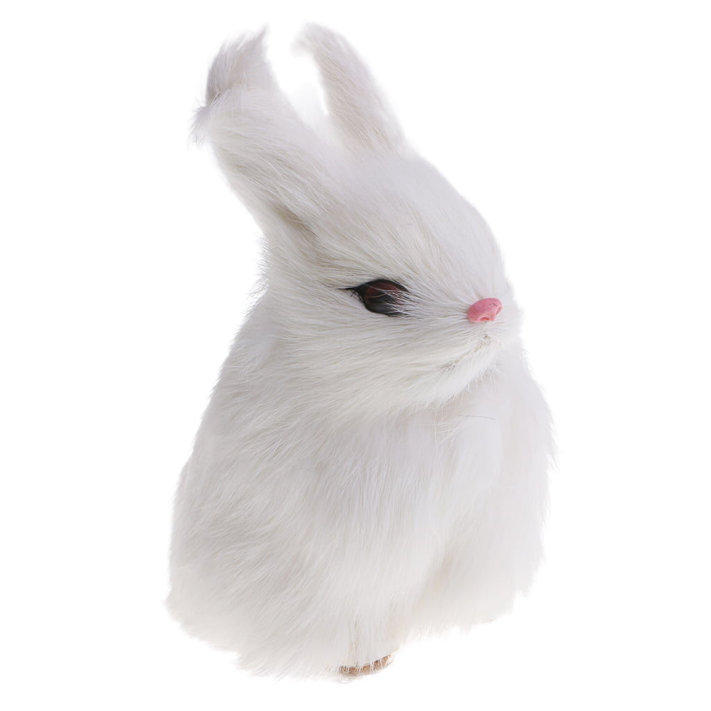 White Stuffed Rabbit Toy Realistic Rabbit Bunny Tabletop Decor Kids Gift 