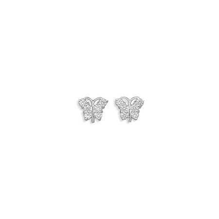 Childrens Sterling Silver Birthstone Earrings - Childrens Butterfly Stud Earrings with Sparkling Cubic Zirconia Sterling Silver