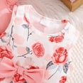 thumbnail image 4 of Toddler Baby Girls Outfits Sleeveless Floral Print Dress Ruffle Short Sleeve Coat Bow Headband Clothing sets, 4 of 6