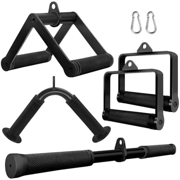 Tricep Press Down Bar, V Bar Cable Attachment, Steel with Non-Slip Rubber Grip (Black)