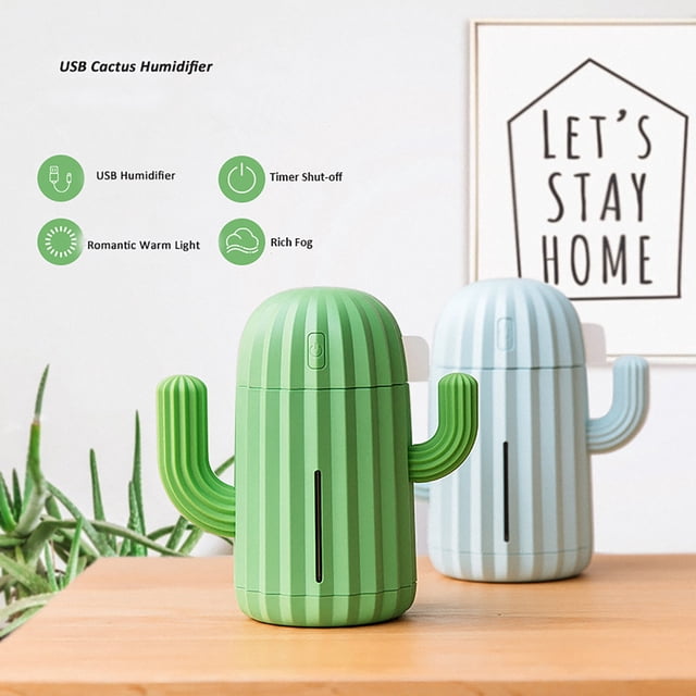 Cactus Shaped Mist Humidifier With Night Light 340Ml Quiet Air Humidifier Portable Desk Cool Humidifier For Home Travel Office Bedroom