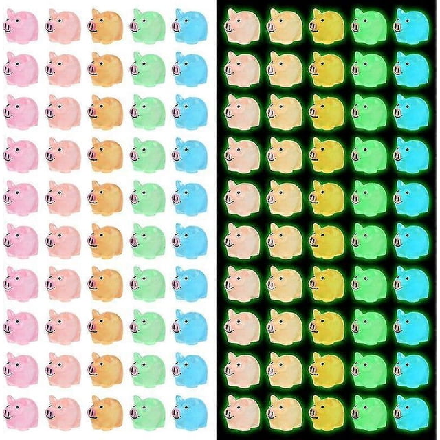 50 Pcs Mini Resin Luminous Pig Figurines, Glow In The Dark, Tiny Pig Miniature Ornaments, For Diy Fairy Garden Miniature Moss Landscape