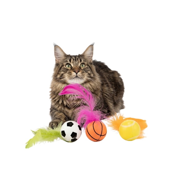One Paw, 3-Pack Feathered Softballs Sport Balls Toys for Cats, Rubber