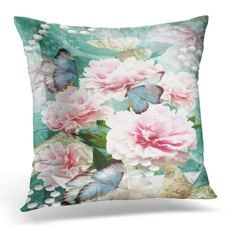 Spring Pearl The Last Flower CMFUN Flower Congratulations with Peonies Butterflies and Pearls Beautiful Spring Pink for Wedding Birthday Pillow Case Pillow Cover 20x20 inch ()