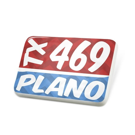 Porcelein Pin 469 Plano, TX red/blue Lapel Badge –