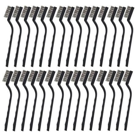 

30PCS Mini Wire Brush Stainless Steel Brush Curved Handle Masonry Brush Wire Bristle for Cleaning Welding Slag and Rust (Silver)