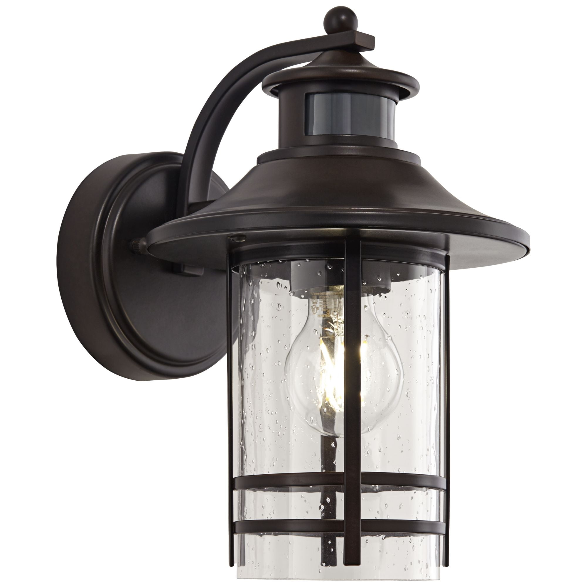 John Timberland Habitat Rustic Industrial Outdoor Wall Light Fixtures Set of 2 Bronze Dusk to Dawn Motion Sensor 11 1/4" Seedy Glass for Exterior