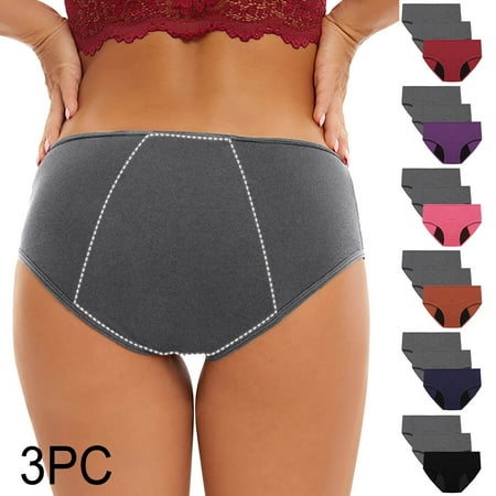 ATOYSOY Women s Multipack Solid Leak Proof Panty Comfy Shapewear Control Briefs Seamless Stretchy Mid Waist Period Underpants Clearance Plus Size Hip Lifting Cotton Panties  3 Pack Black L