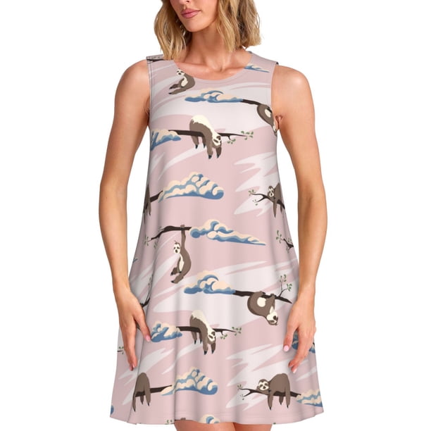 Balery Cloud Sloth Vestidos de verano para mujer con estampado: vestido holgado sin mangas, vestido playero informal y cómodo para días calurosos.