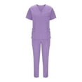 thumbnail image 2 of Busydd Scrubs for Women Casual Solid Color Scrubs for Women Set Fashion V Neck Short Sleeve Scrub Tops and Drawstring Joggers 2 Piece Sets for Women Workwear Uniform XL, 2 of 9