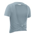 thumbnail image 6 of TEAJOPSUU Womens Summer Tops Backless Short Sleeve Twist Back Athletic Shirts Casual Outdoor Solid Blouses Blue, 6 of 8