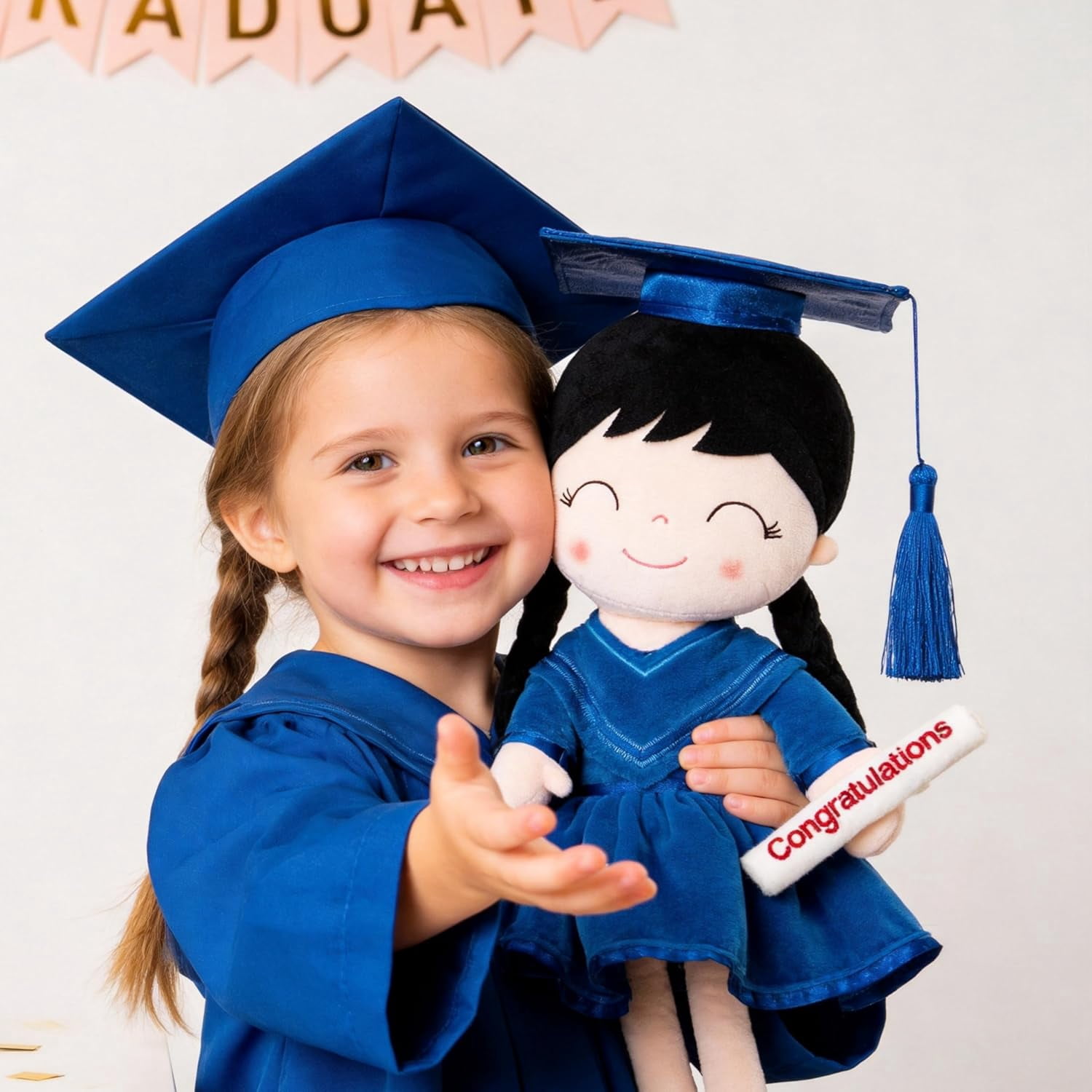 Gloveleya 16" Blue Graduation Plush Toy - Dreamy Soft Girl Doll for Graduation Ceremony - Preschool Kindergarten Gift for Girls, Class of 2026 Memento