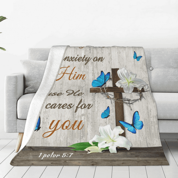 LHSHID Jesus Christ Throw Soft Cozy Blanket Christian Easter Fleece Blanket Gifts for Women Man Adults Inspirational Scripture Religious Faith Pigeon Cross 30x40inch