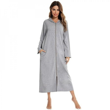 

Promotion! Women s Long-sleeved Pajamas Round Neck Nightgown Short-sleeved Zipper Pajamas Large Size Casual Nightdress S-XXL