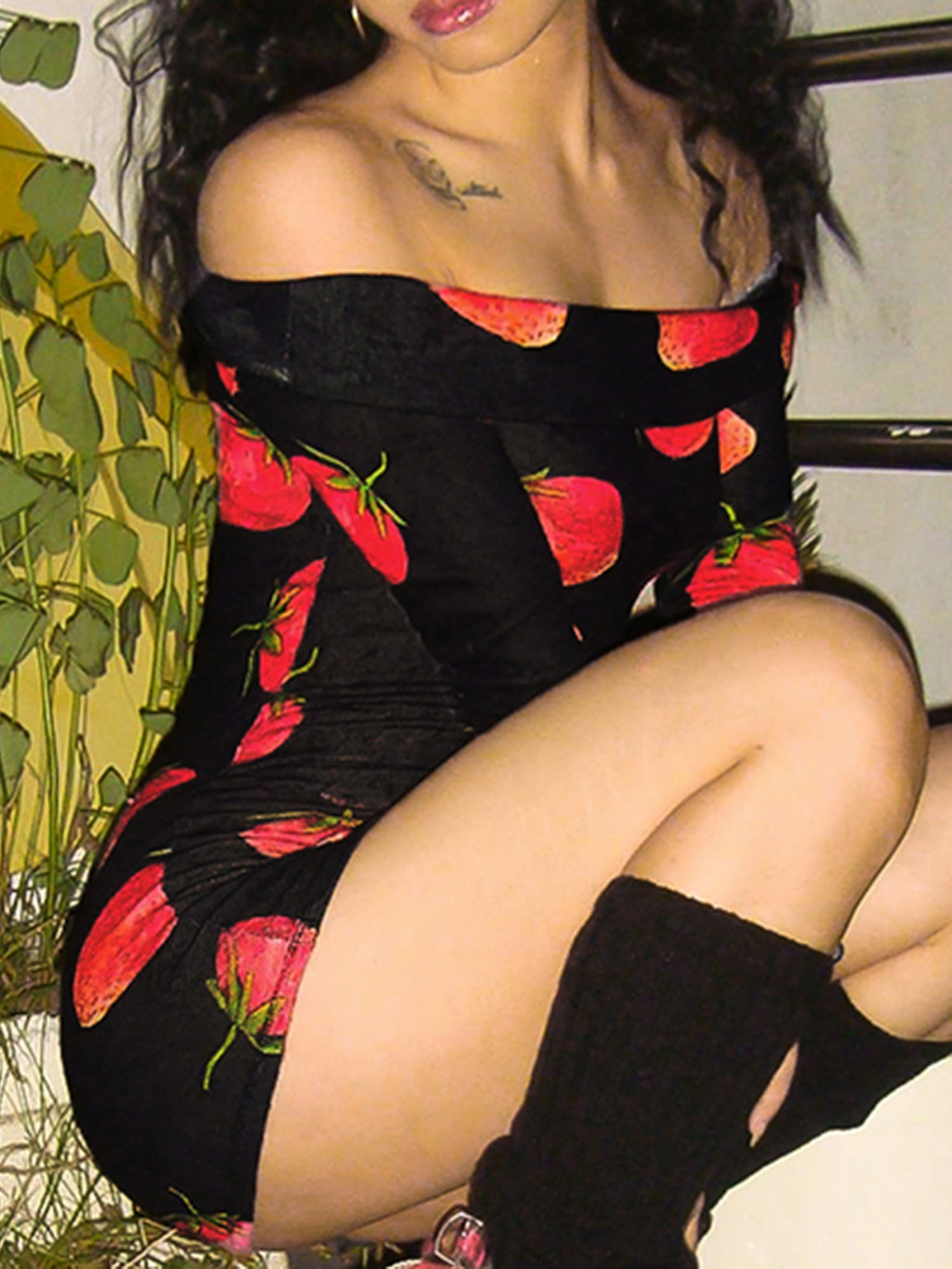 Off-shoulder Strawberry Print Mini Dress for Women - Walmart.com