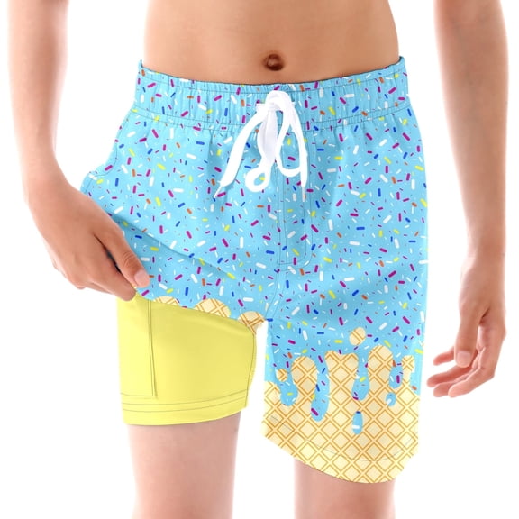 Boys Swim Trunks Compression Liner Swim Shorts Quick Dry Bathing Suit with Boxer Brief Swimwear 7-20T