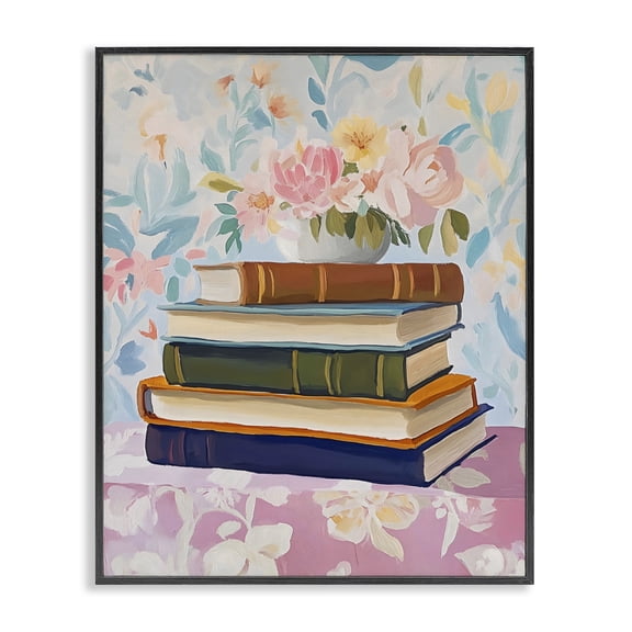 Stupell Industries Vintage Books & Florals Black Framed Giclee Art, design by The Prints Vibe