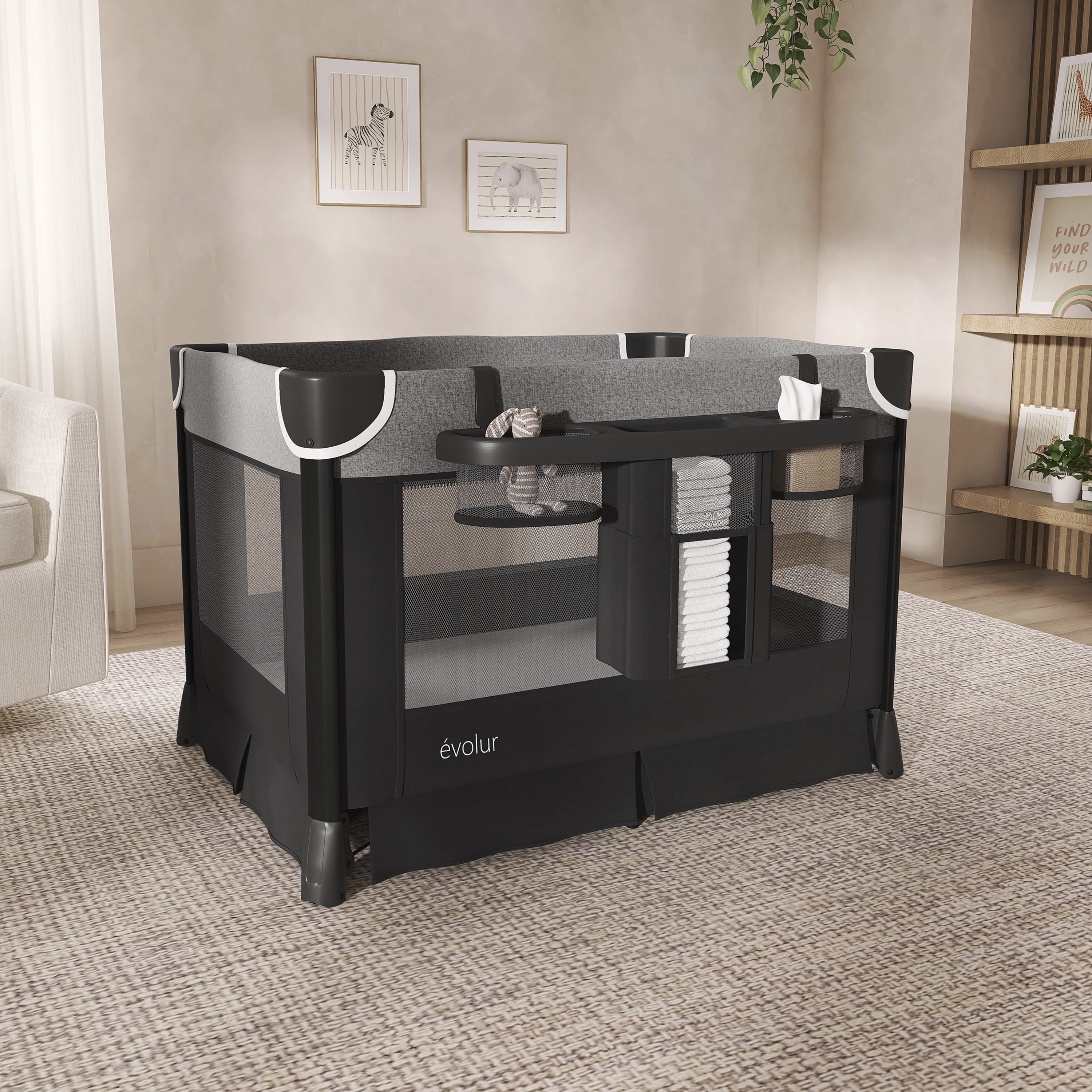 Evolur Cozy Cove Deluxe Playard, Black