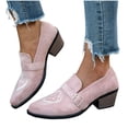 thumbnail image 2 of Women Shoes Block Heel Loafers for Women Suede Western Embroidery Pointed Toe Slip On Heels for Women Comfort Wide Feet Non Slip Vintage Ethnic Casual Dress Shoes for Women Autumn Winter Metal Buckl, 2 of 8