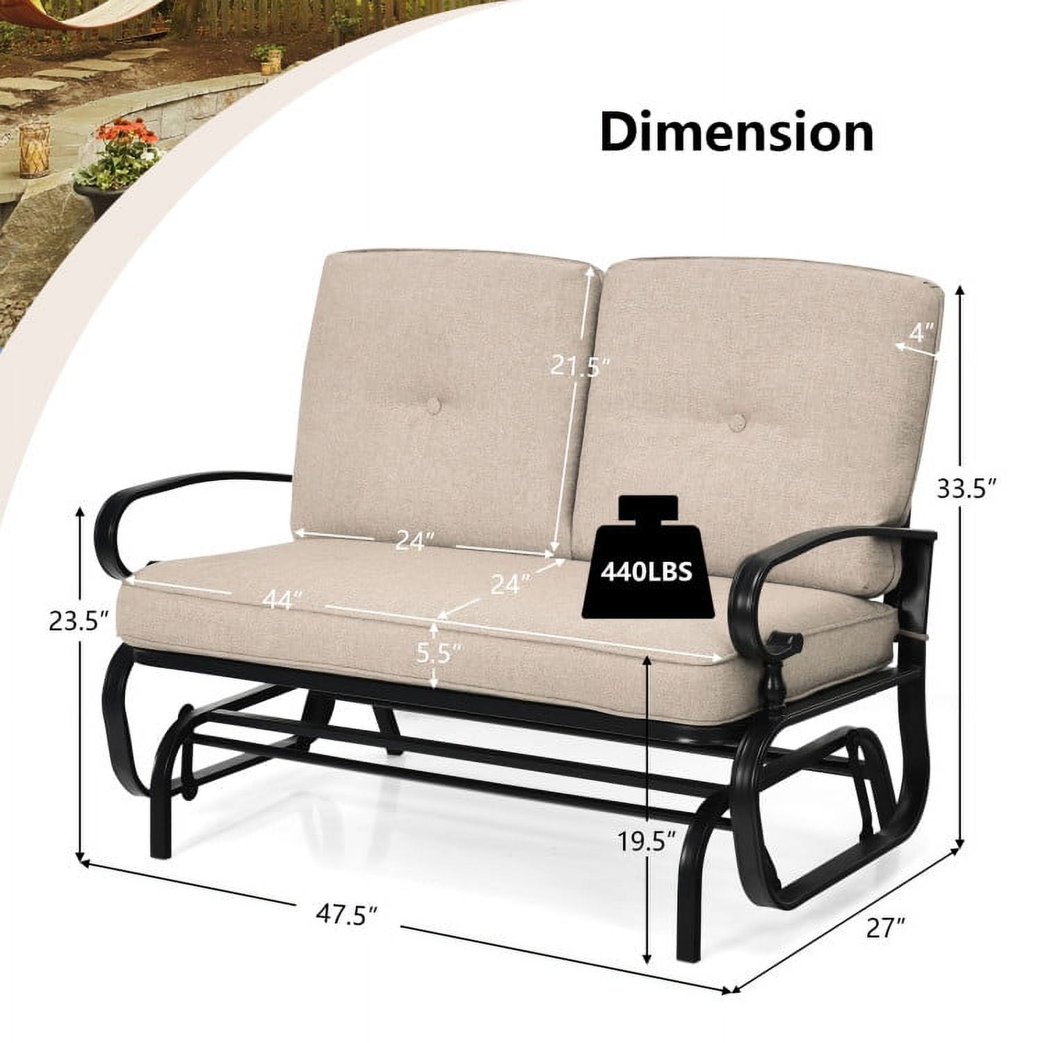 Aimee Lii Double Chair Outdoor with cushion, Patio Glider Bench, Porch, Backyard, Sturdy, Beige Aimee Lii Double Chair Outdoor with cushion, Patio Glider Bench, Porch, Backyard, Sturdy, Beige