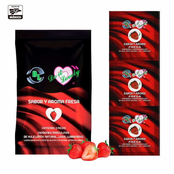 Condones Con Aroma Y Sabor a Fresa Bolsa Con 3pz Lubricados