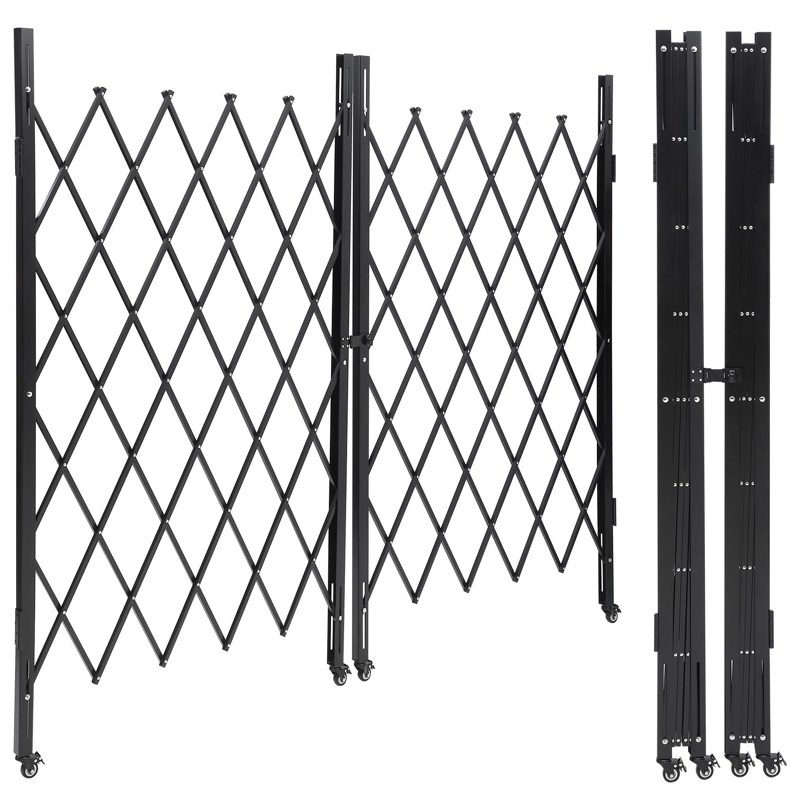 Double Folding Door Gate with Casters Steel Accordion Security Gate 360°Rolling Security Gate with Locking Accordion Garden Yard Fence Portable Dog Gates