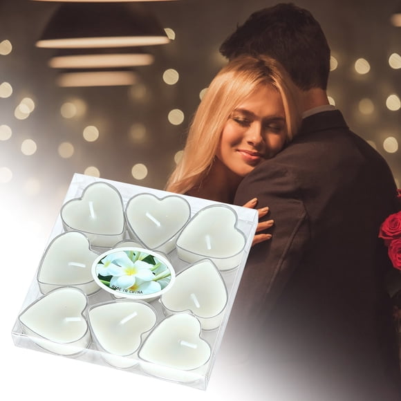 Une Boîte de 9 Bougies de Thé Blanches de Repentance, 9 Bougies de Thé en Pvc en Boîte pour la Saint-Valentin, Bougie en Forme de Cœur Exquise avec Image et Mot, Petite Bougie