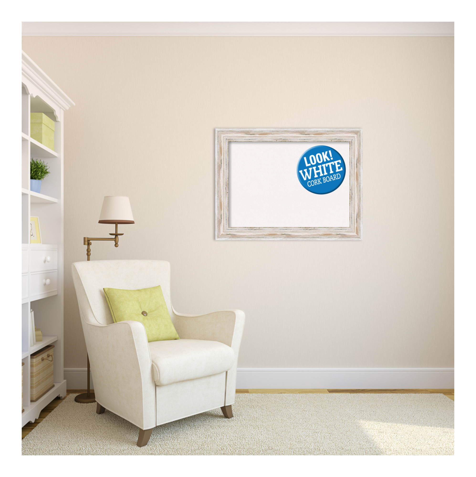 Amanti Art Grey Cork Board Wood Framed Alexandria White Wash Bulletin Board 33 in. x 25 in.