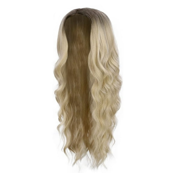 Wig with Bangs, Wigs for Women, Long Wig Gradient Gold Wig Women Middle Curled Synthetic Hair