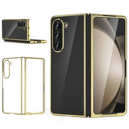 GALAPROX Samsung Galaxy Z Fold 5 Case, Clear Slim Lightweight Electroplated Frame Cover -Gold