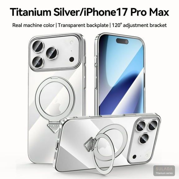 ELEHOLD Rugged Mag-Safe Case for Apple iPhone 17 Pro Max with Magnetic Ring Kickstand Shock-Absorbent Lightweight PC TPU Protective Basic Case Cover 1,Silver