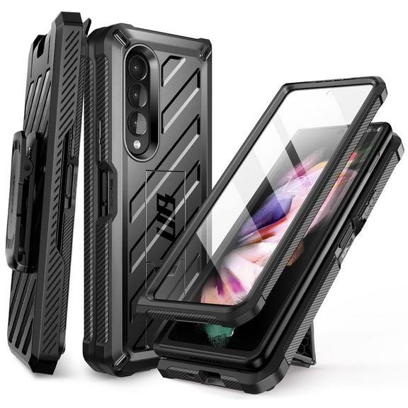 SUPCASE Unicorn Beetle Case for Galaxy Z Fold 3 5G (2021), Rugged Belt Clip Shockproof Protective Case with Built-in Screen Protector & Kickstand (Black)