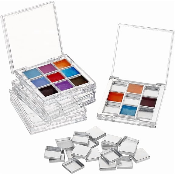 4 Set with 9 Well Empty Watercolor Palette Clear Tin Box Metal Palette Paint Case with Lid for Eyeshadow Plein Air Painting Acrylic and Oil Painting Colorful
