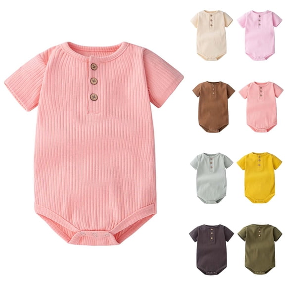 SROBPTY Newborn Boys Girls Rompers Solid Color Short Sleeve Jumpsuit for 0-24M