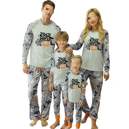 

FOCUSNORM Family Pajamas Matching Sets Halloween Pumpkin Long Sleeve Stripe Sleepwear Nightwear for Baby Adults Kids