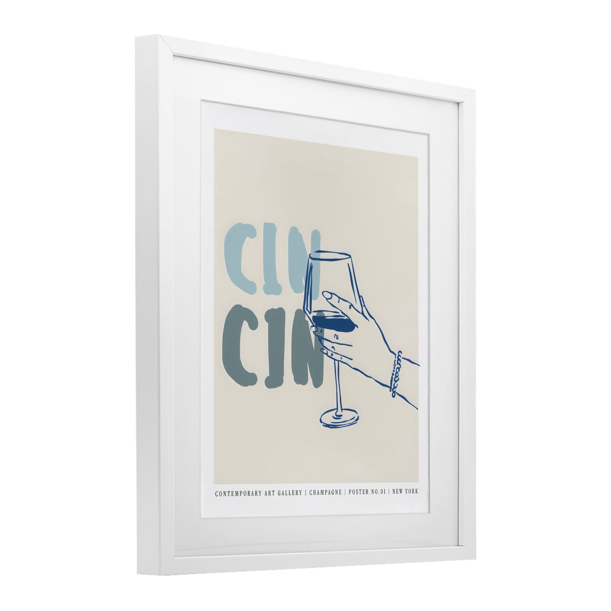 Stupell Industries Cin Cin Blue Champagne Toast White Framed Print Under Glass, design by The Prints Vibe