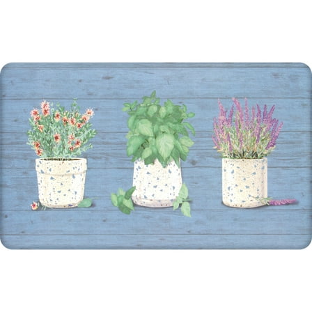 Mainstays 3 Terrazzo Pots Placid Blue Anti Fatigue Cushion Comfort Beveled Edge 18" x 30" Kitchen Mat