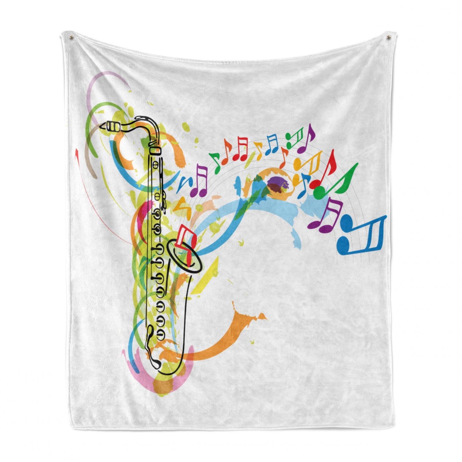 Colorful Music Notes Vibes from Saxophone Jazz Background Illustration Artwork Print Cozy Plush for Indoor and Outdoor Use Ambesonne Music Soft Flannel Fleece Throw Blanket 50 x 60 Multicolor 