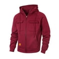thumbnail image 5 of cfhntfmh Mens Hoodies Full Zip Fleece Cargo Sweatshirt with Zip Pockets Long Sleeve Sweatshirt Sports Outdoor Hooded Jacket（Wine,X-Large), 5 of 7