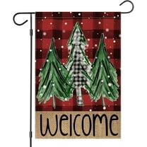 Welcome Christmas Trees Winter Garden Flag 12 x 18 Inch Vertical Double Sided Buffalo Plaid Holiday Yard Outside Xmas Décor