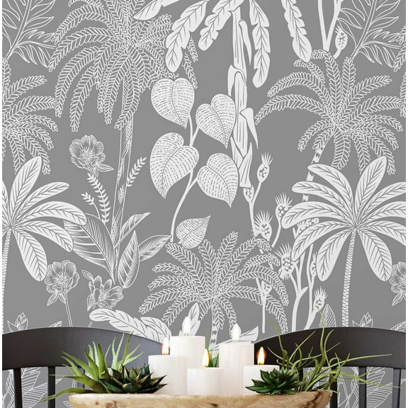 S4Sassy Peel & Stick Vinyl Wallpaper, Botanical Jungle Wallpaper Contact Paper Waterproof - Gray, 25"X 60", Removable Wall Covering For Home Decor In Bedrooms, Renter Spaces, Cabinets