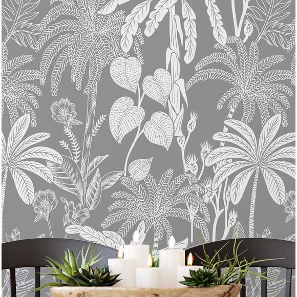 S4Sassy Peel & Stick Vinyl Wallpaper, Botanical Jungle Wallpaper Contact Paper Waterproof - Gray, 25"X 360", Removable Wall Covering For Home Decor In Bedrooms, Renter Spaces, Cabinets