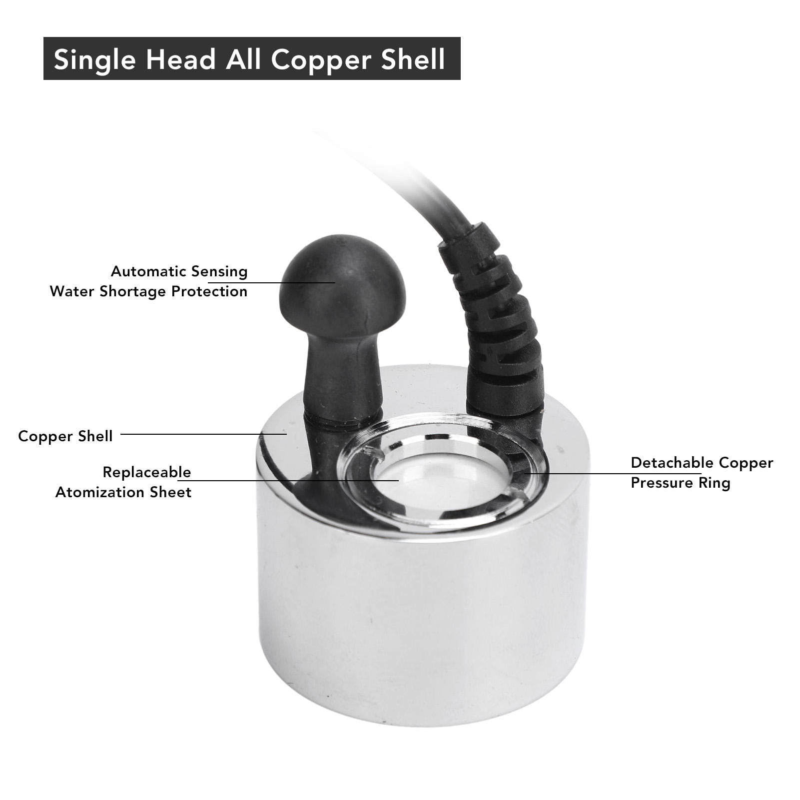 Yajisi Ultrasonic Mist Maker Copper Single Head Fog Machine, DC24V 350mL/H High Output, for Pond Fireplace Landscape Humidification, 5.91x3.94x1.57in
