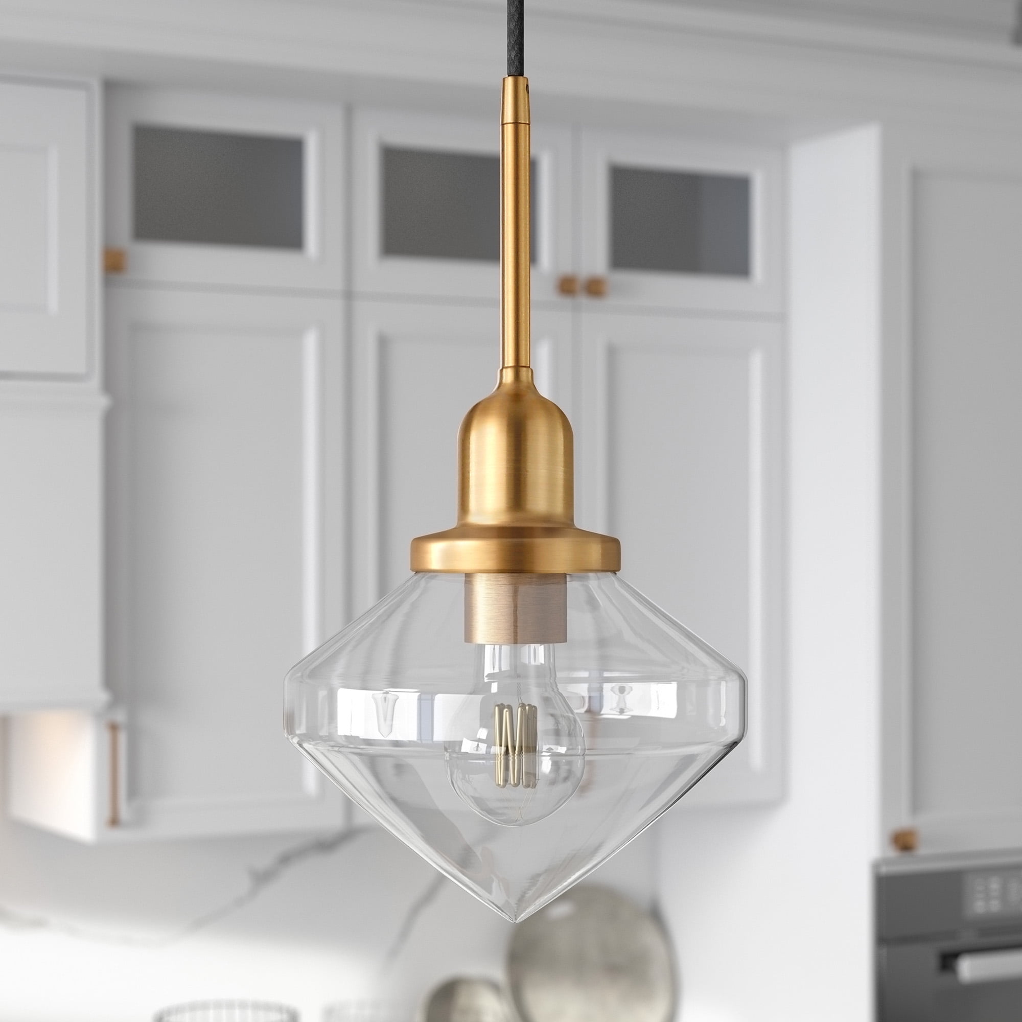 Evelyn&Zoe 8" Brass Metal/Glass Pendant