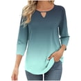 thumbnail image 2 of Women Tops under $5! Cagogo 3/4 Length Sleeve Shirts for Womens Keyhole Crewneck Gradient Color Fashion Cute Basic Blouse Dressy Summer Trendy Plus Size Tunics Clothing, 2 of 6